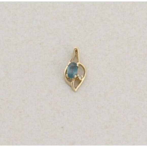 Pendant Only 14k Yellow Gold Natural Blue Topaz and Diamond Pendant - Picture 1 of 5